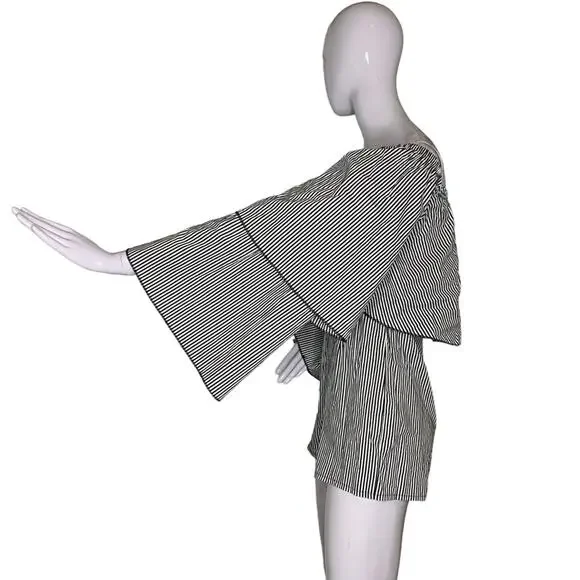 Missguided Women's Romper Stripped Black and White Size 2 Zipper on Back - Picture 5 of 12